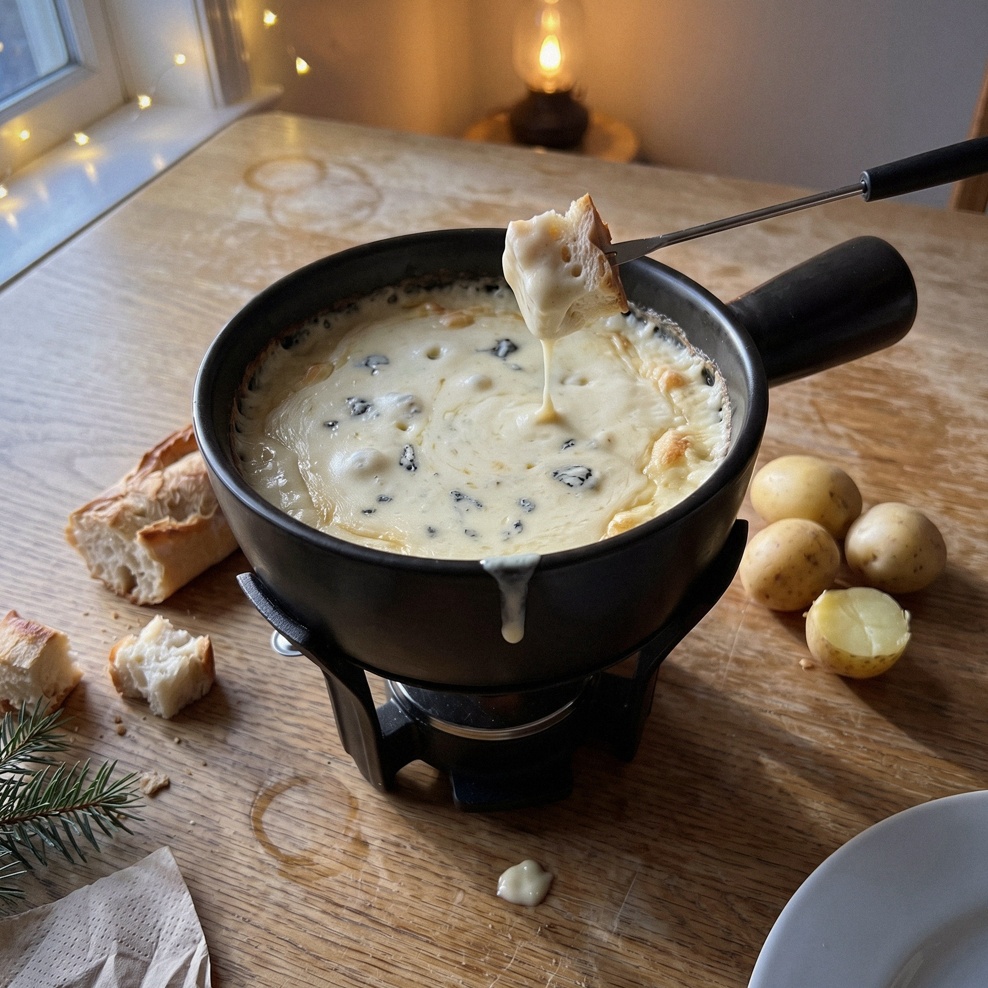 Kaasfondue De Blauwe, serveersuggestie